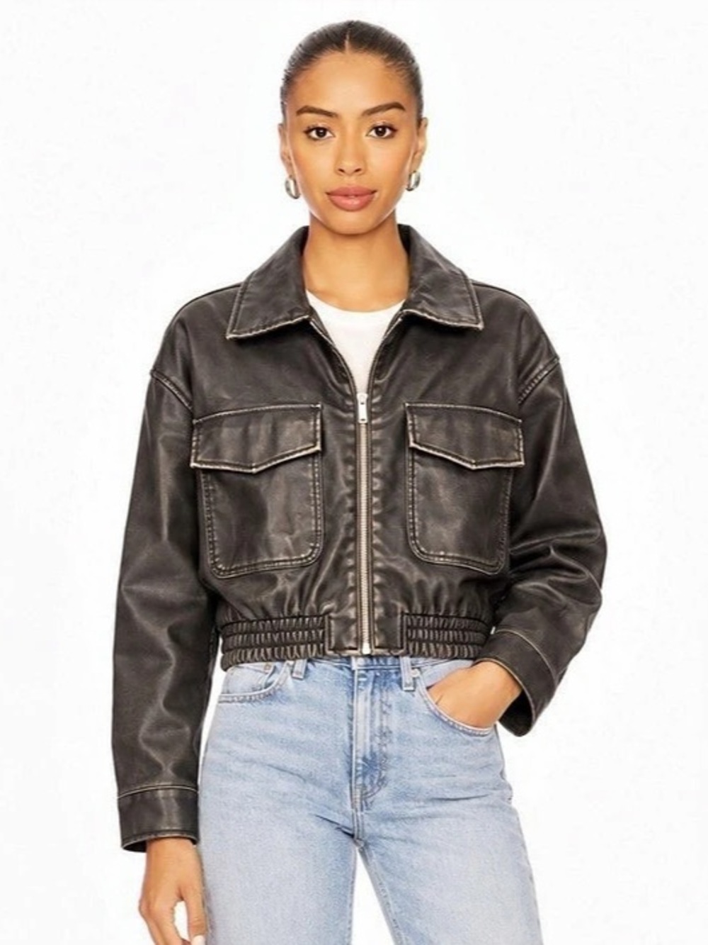 Ardene Oversized Washed Faux Leather Jacket Black Large